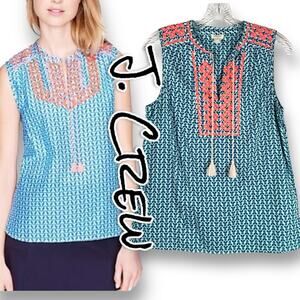 J Crew Cotton Printed All Day Wear Tunic Blouse Geometric  Womens Size 4